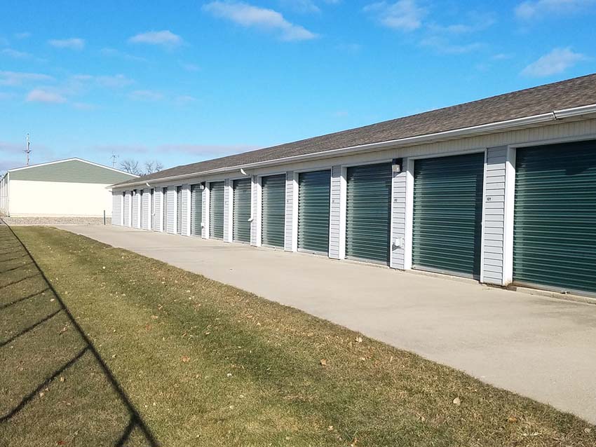 Row of outdoor storage units.