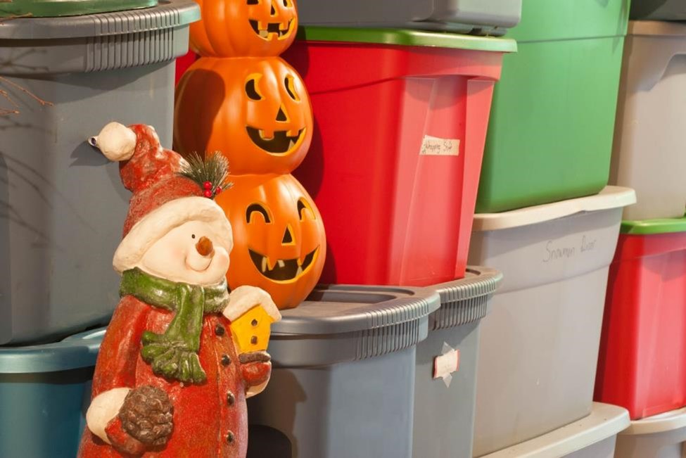 holiday decorations in storage