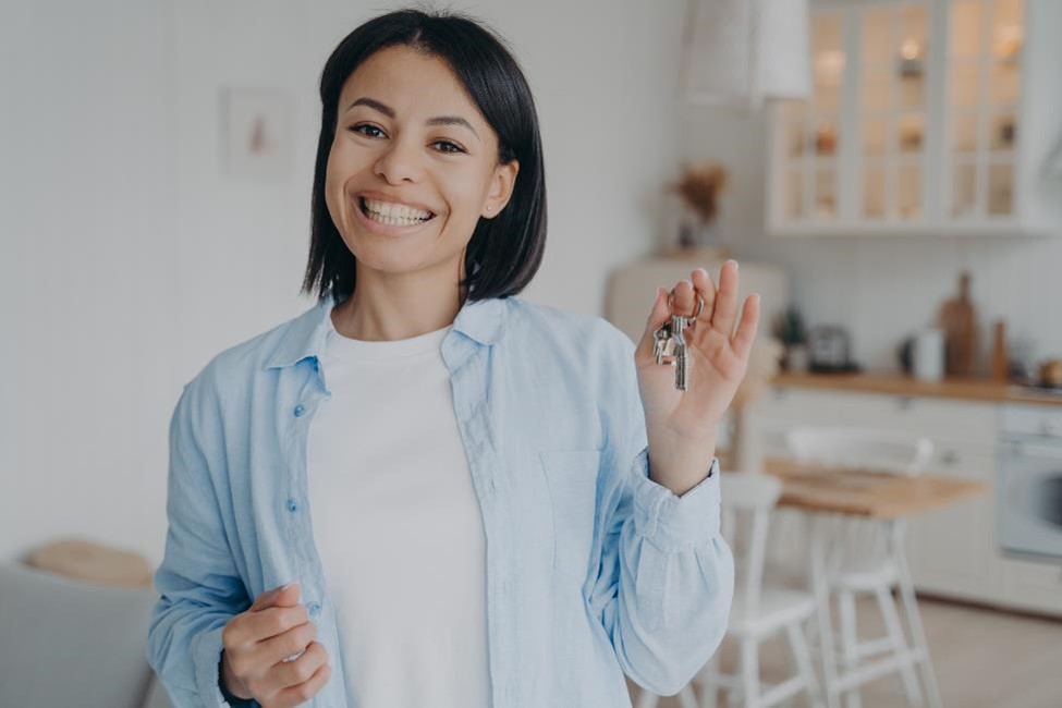 A woman in her new apartment